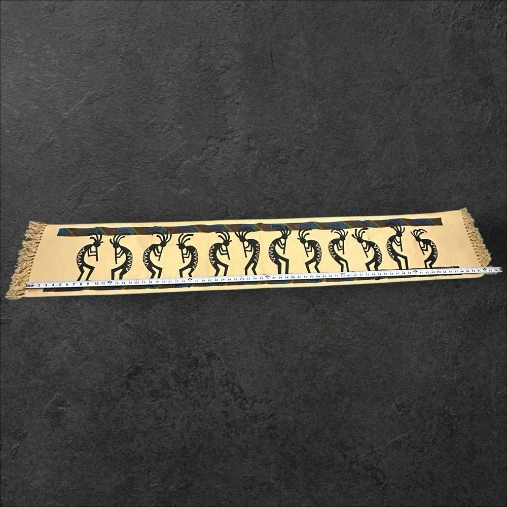 El Paso Saddleblanket Co Table Runner Kokopelli 72x13 Beige Cotton EUC